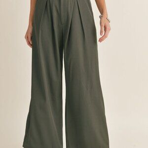 Women's Pleated Wide Leg Pants | Dark Green